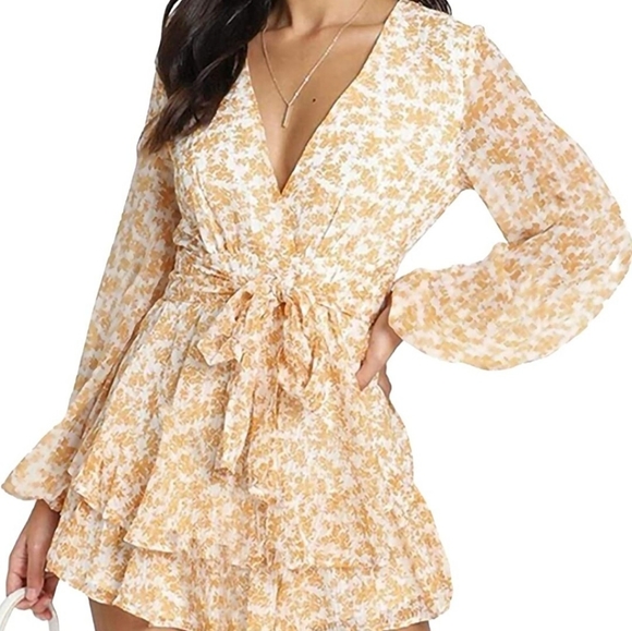 Women's Long Bubble Sleeve floral Romper jumpsuit - Picture 7 of 8
